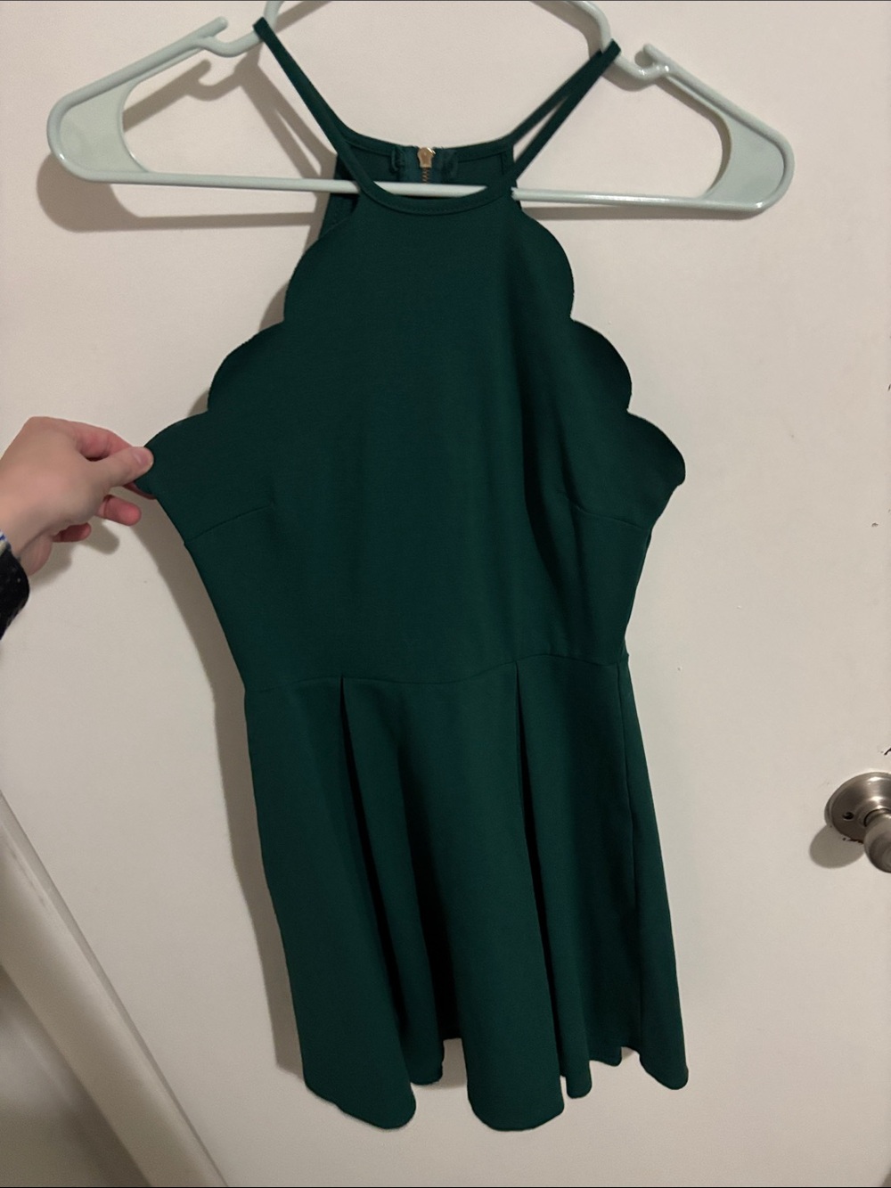 Junior's S Charlotte Russe Scallop Pleated Dress Dark Green - Rayon Blend